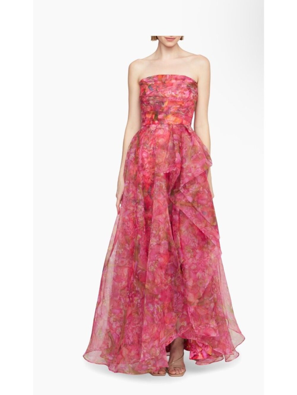 Theia Taytum Floral Organza Strapless Gown